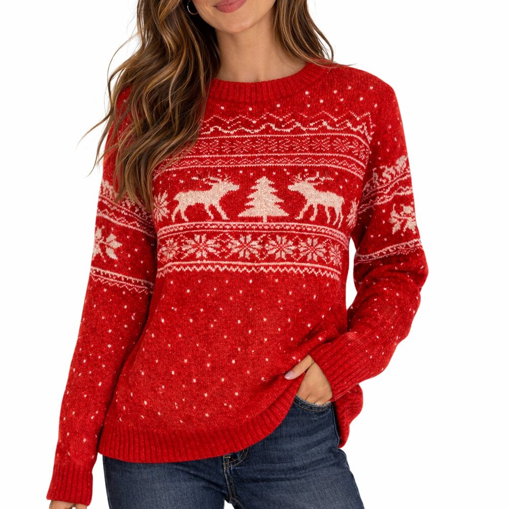 Zeago Ugly Red Christmas Sweater Size S Long Sleeves Cozy Warm - Picture 6 of 6